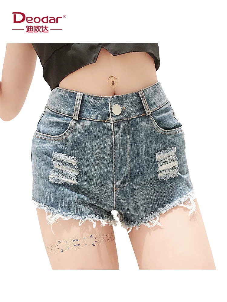 

Deodar Sexy Ripped Short Jeans Women Holes High Waist White Black Blue Distressed Short Hotpants Denim Shorts Club Hotpants