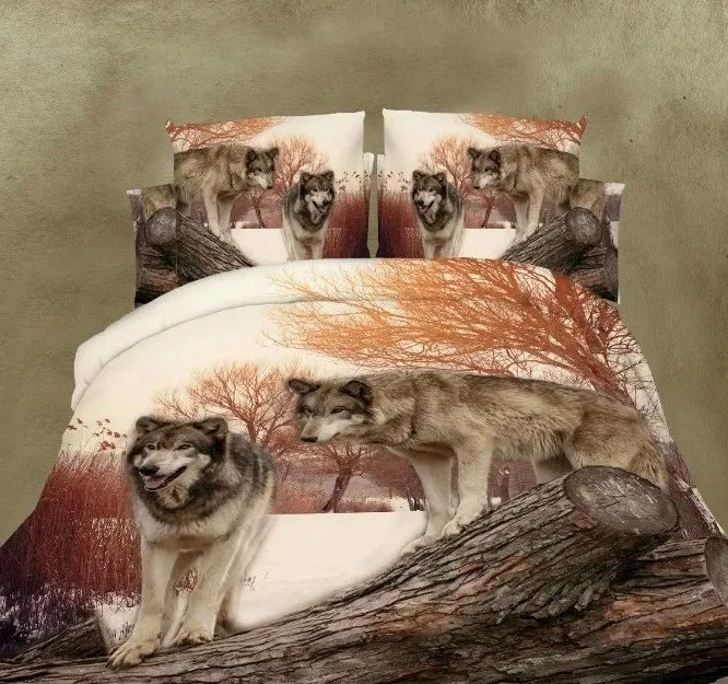 

Wolf Comforter set 3D Bedding sheets duvets cover bed in a bag Queen size Full double bedspreads quilt doona Animal print 5PCS