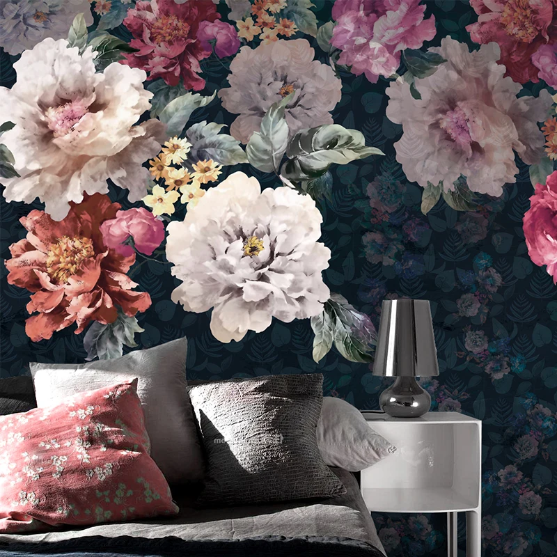 Custom 3d mural Large mural hand-painted floral wallpaper bedroom TV backdrop wallpaper American retro dark wall paper mural Custom 3d mural Large mural hand-painted floral wallpaper bedroom TV backdrop wallpaper American retro dark wall paper mural