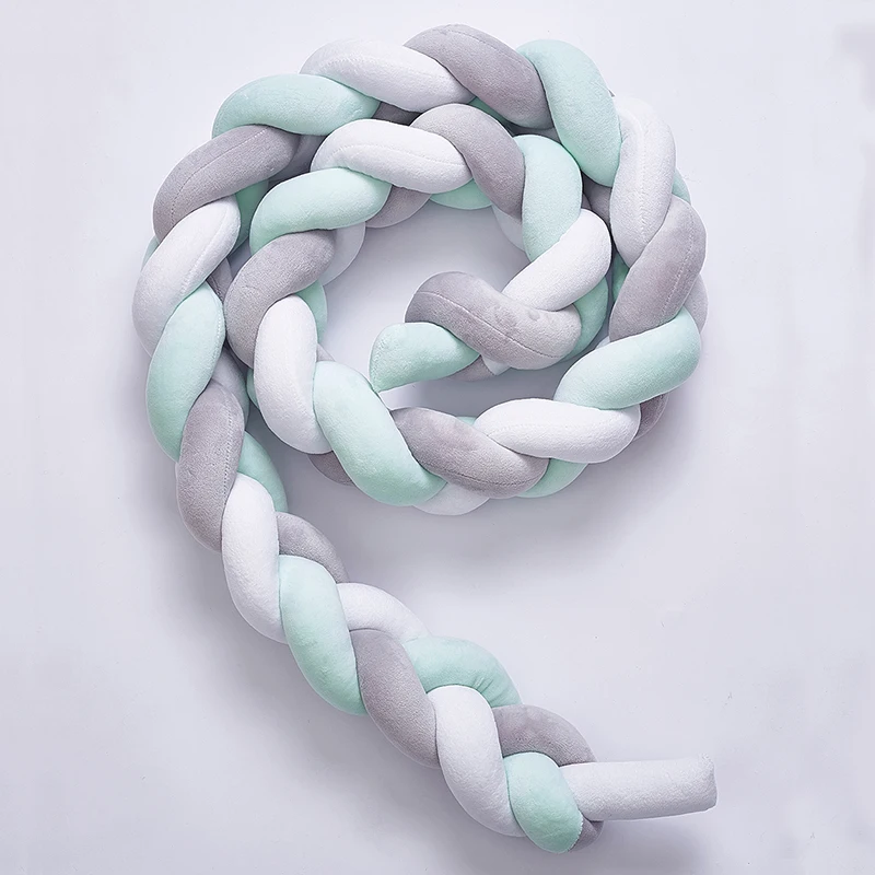 200cm Baby Bed Bumper Four Ply Knot Handmade Long Knotted Braid Weaving Plush Baby Crib Protector Infant Knot Pillow Room Decor