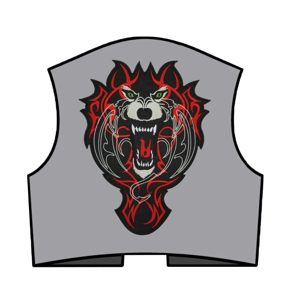 Wolf Biker Vest Rider Motorcycle Embroidered Iron On Back of Jacket Patch Black twill fabric Free Shipping DIY Eco-Friendly(5)