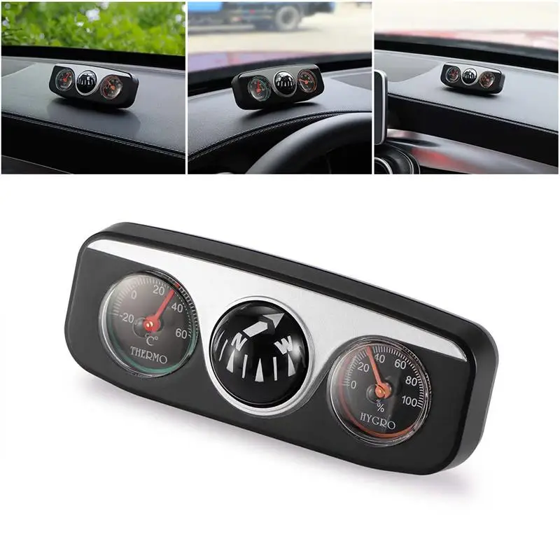 

3 In1 Car Guide Ball Auto Boat Vehicles Navigation Compass Thermometer Hygrometer Decoration Ornaments Car Interior Accessories