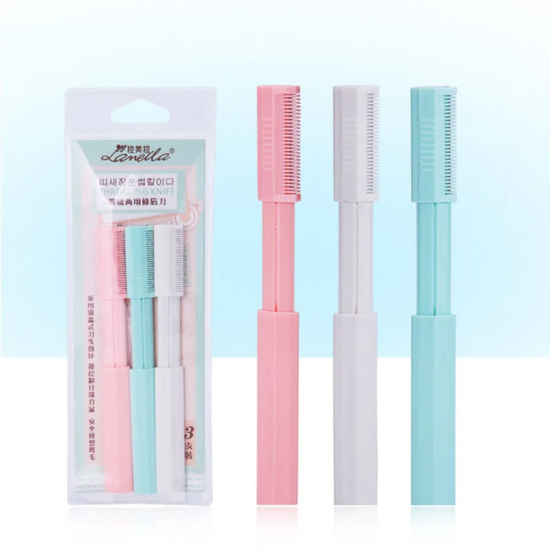 

Small fresh series eyebrow knife stainless steel shaving eyebrows eyebrow knife slide with eyebrow comb 3 sticks