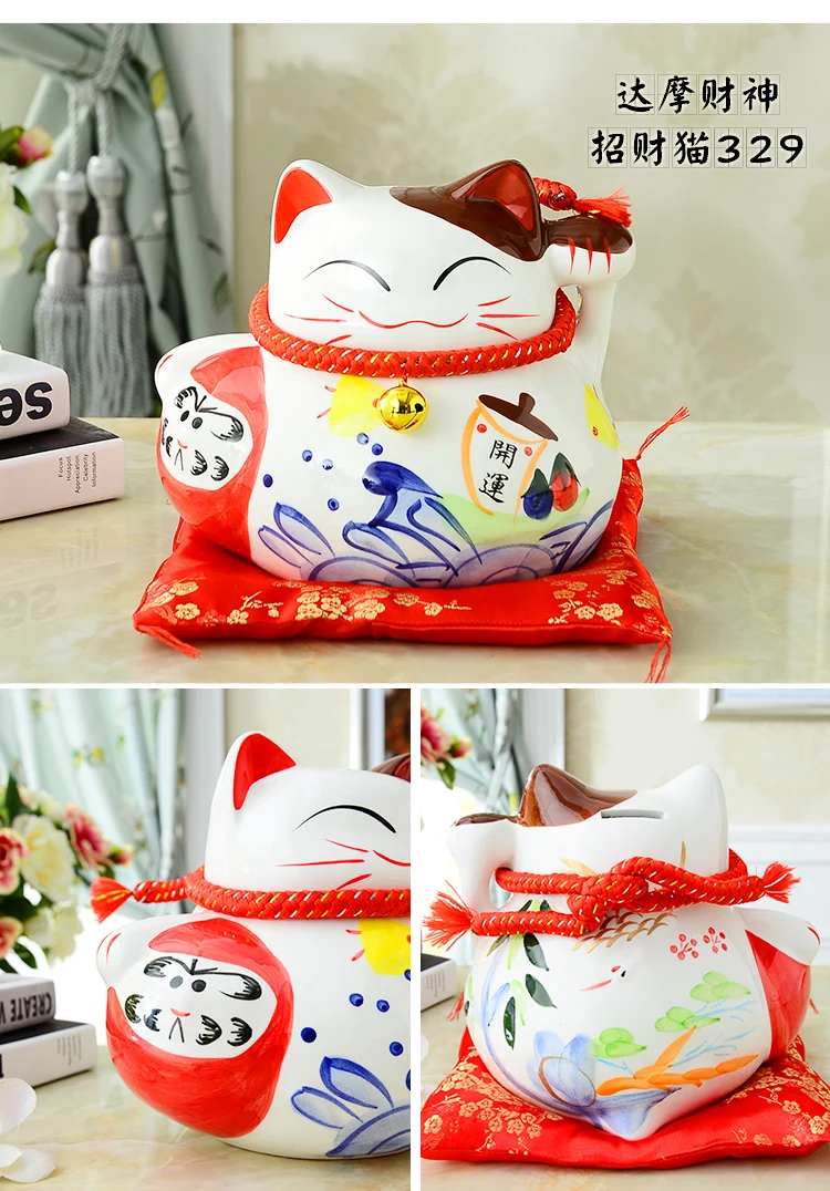 10 дюймов Maneki Neko керамика Lucky Cat домашний декор фарфоровые декоративные украшения бизнес-подарки Фортуна кошка копилка фэншуй ремесло подарок