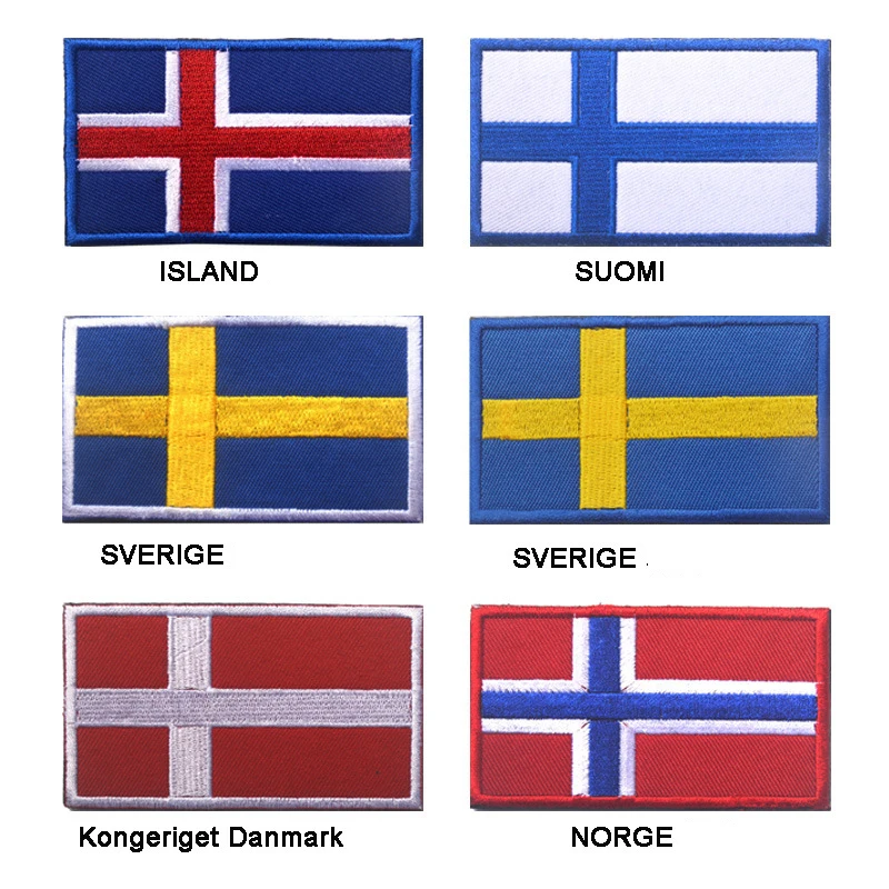 

Embroidered Iceland Finland Sweden Denmark Norway Flag Patch Army Hook & Loop 3D Tactical Military Fabric Northern Europe Flag