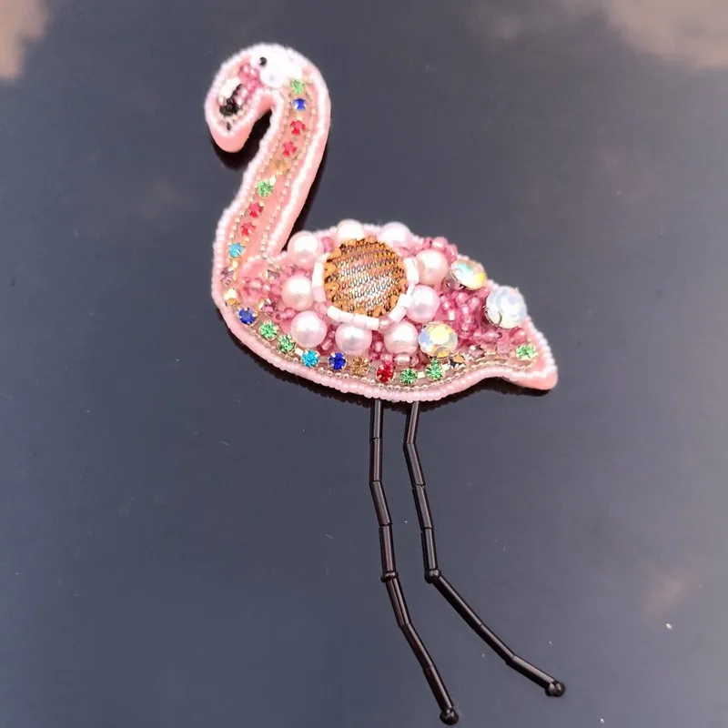 Фламинго блестки брошь со стразами и бусинами нашивки аппликация пришить Бисероплетение qpplique одежда обувь, сумки, украшение патч DIY