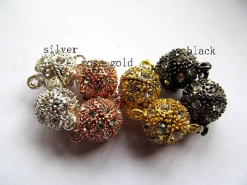 

free ship--8-16mm 24pcs wholesale round margnetic clasp silver rose gold antique black assortment & rhinestone connectors