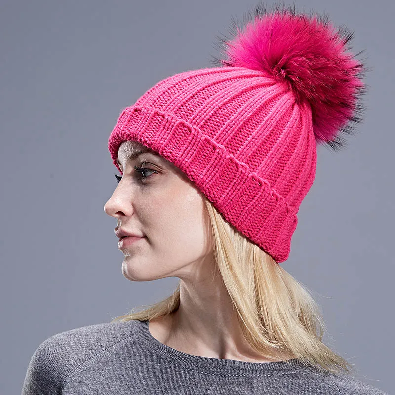 Adult And Child Dyeing Pompom Beanies 