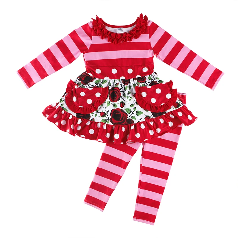 US $75.30 Kaiya Angel Boutique Kids Valentines Clothing Set 3M8Y Toddler Girls Floral Long Sleeve TopStriped Trousers Girls Party Suit
