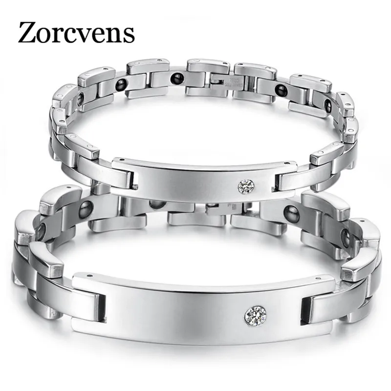 ZORCVENS новые влюбленные магнитные браслеты для здоровья браслеты 316L нержавеющая сталь кубический цирконий браслет для женщин мужчин
