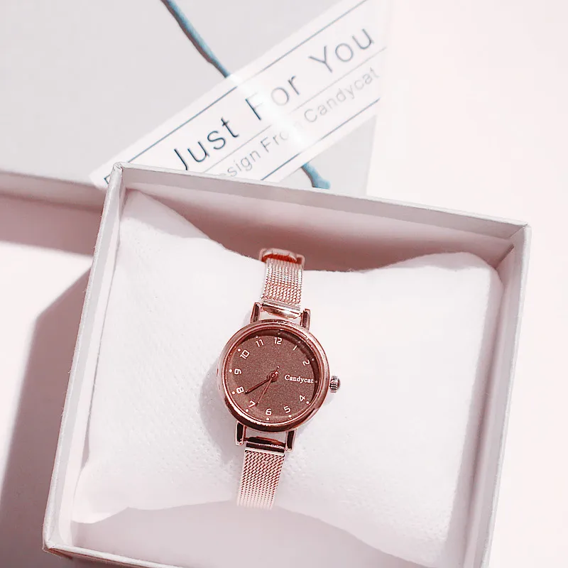 

Candy cat chic style watch women Korean students trendy female simple fashion steel mesh belt small wristwatch rose gold gifts