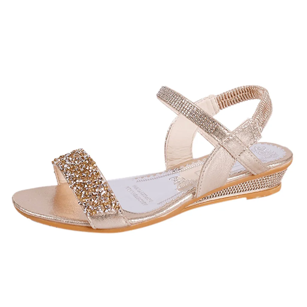 YOUYEDIAN/женские роскошные сандалии на плоской подошве; коллекция года; женские модные повседневные летние сандалии на среднем каблуке с эластичной лентой; обувь на танкетке;# g4 - Цвет: Gold