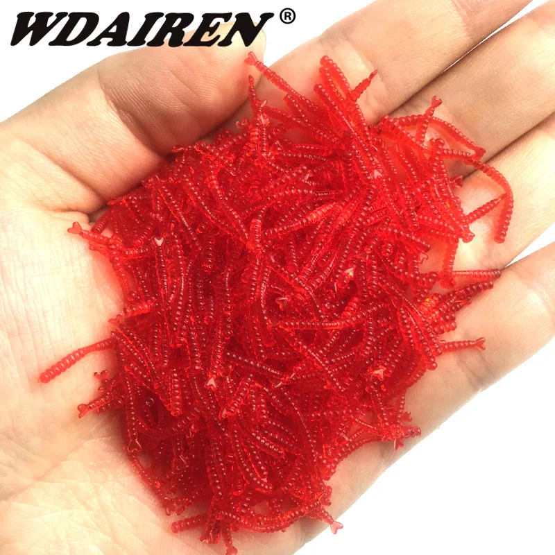 50pcs Smell Red worms Fishing lures 20mm soft bait Simulation Artificial shrimp odor red Worms Bass lure Fishing Takcle