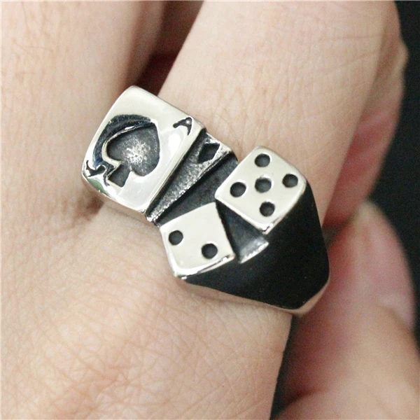 

Drop Ship Spades Dic Ring Mens 316L Stainless Steel Polishing Silver Punk Gambling Ring