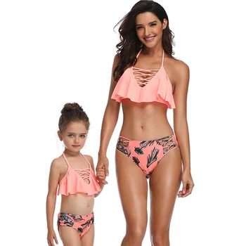 

Mother Daughter Swimwear Family Adult and Children Bikini Print Bahitng Suit Swimsuit Beachwear Family Mom Daughter Bikini 2019
