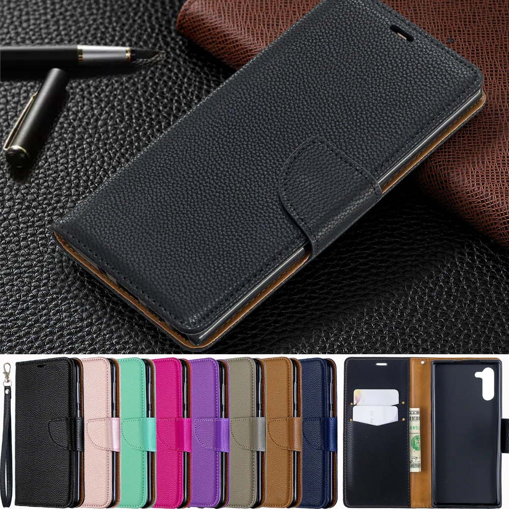 

Wallet Phone Case For Samsung Galaxy Note 10 Plus Cover PU Leather Flip Stand Wrist Strap Credit Card Slots Magnetic Closure