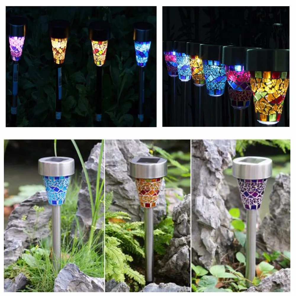 Chiclits 3pcslot  LED Solar Lawn Lamp Outdoor Garden Decoration lights Lawn Path LED Glass Mosaic Lights Blue Orange Purple (8)