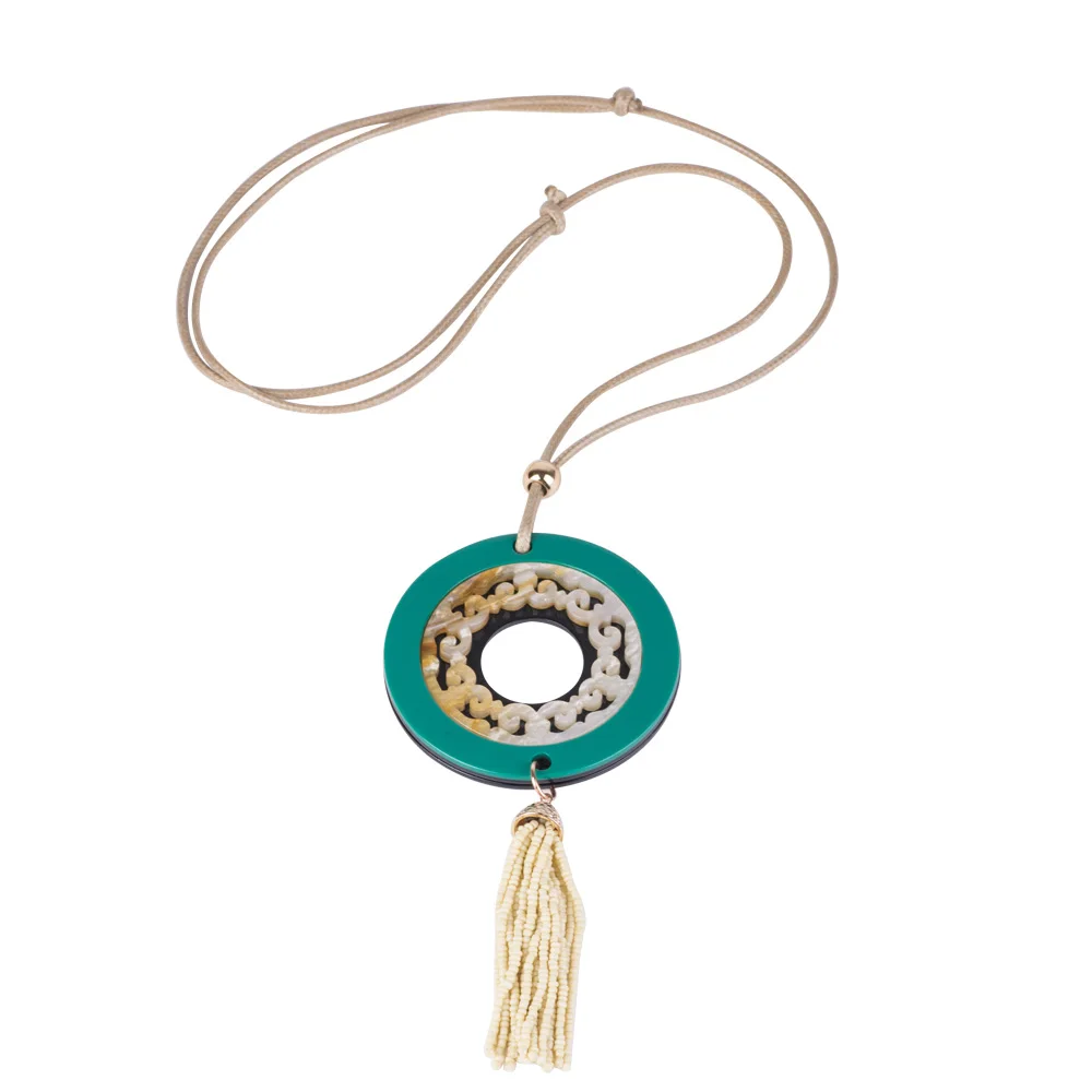 Vintage Bohemian Acrylic Pendant Tassel Necklaces Women Long Rope Chains Big Circle Geometric Resin Necklace Fashion Jewelry (5)