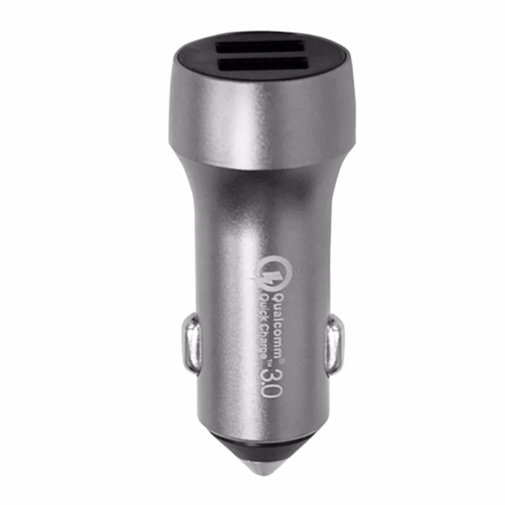 SOONHUA Portable Aluminum Alloy LED Car Charger QC3.0 Dual USB IC Protection Adapter With Smart Shunt Current For Phones Tablets