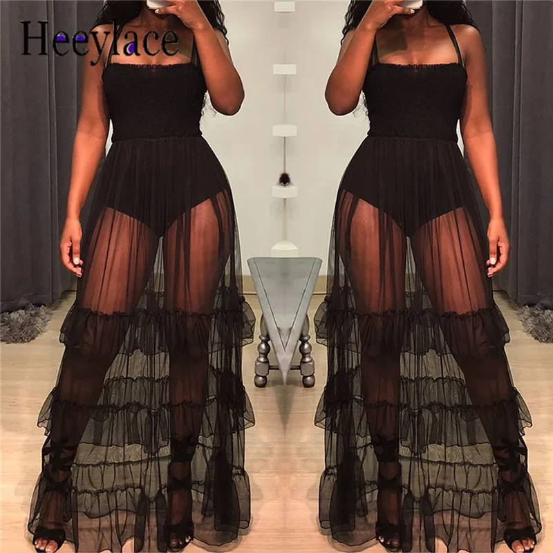 Mujeres negro mesh Lace ruffles Vestidos Longo Sexy Beach Ropa Sexy Sheer perspectiva Maxi Vestidos Club Wear Robe Femme Mujeres negro mesh Lace ruffles Vestidos Longo Sexy Beach Ropa Sexy Sheer perspectiva Maxi Vestidos Club Wear Robe Femme