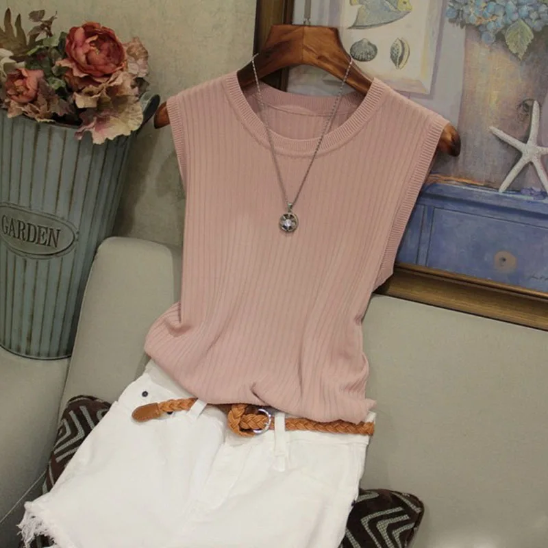 Knitted Vests Women Top O-neck Solid Tank Blusas Mujer De Moda Spring Summer New Fashion Female Sleeveless Casual Thin Tops 4588 Knitted Vests Women Top O-neck Solid Tank Blusas Mujer De Moda 2020 Summer Fashion Female Sleeveless Casual Thin Tops womens cami