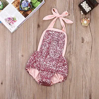 

2017 Infant Kids Baby Girl Sequins Bodysuit Jumpsuit Outfits Baby Backless Sunsuit Costume 0-24M