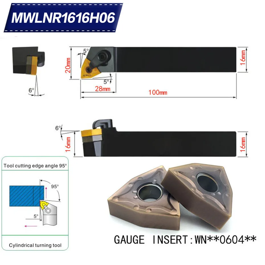 

MWLNR1616H06 95 Degree External Turning Tool Holder For WNMG060404 WNMG060408 Used on CNC Lathe Machine
