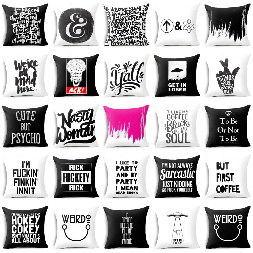 

Elife Polyester Cotton black funny words Cushion Cover Pillow Case Pillows Cover For Sofa Car waist Cojines Home Decor 45*45CM