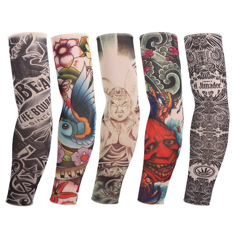 Cool Sunscreen Nylon Fake Tattoo Arm Warmers Oversleeve Elastic