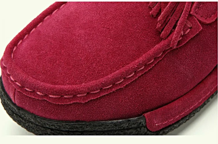 O16U/Весенняя женская повседневная обувь женская обувь из натуральной замши на плоской платформе с кисточками, без шнуровки, на резиновой подошве зимняя обувь на меху красного цвета