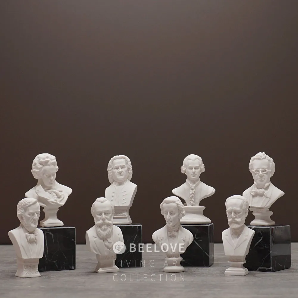 

8Pcs/set Bach Mozart Tchaikovsky Beethoven Chopin Statue Art Resin Craft Bust Mini Musician Figurine Home Decoration R405