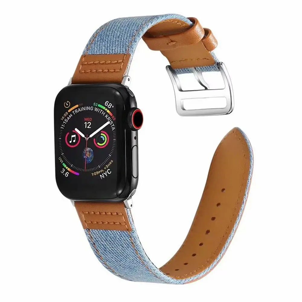 Ремешок из джинсовой ткани для Apple Watch SE Band 38 мм 40 42 44 кожаный браслет iWatch Series 6 5 4 3