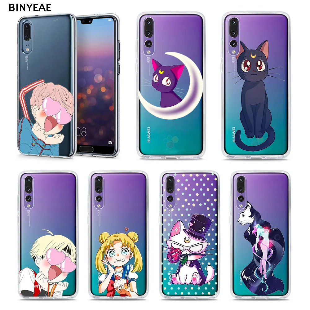 

BINYEAE Sailor Moon Anime Style Clear Soft TPU Phone Cases for Huawei Honor P20 Lite 9 10 P8 P9 P10 Lite 2017