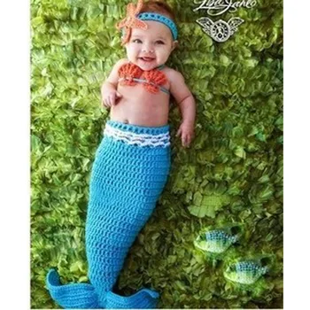 

Hand-knitted Cute Crochet Outfits Warm Wool Knit Mermaid Baby One Hundred Days Newborn Baby Photography Clothes Crochet Props