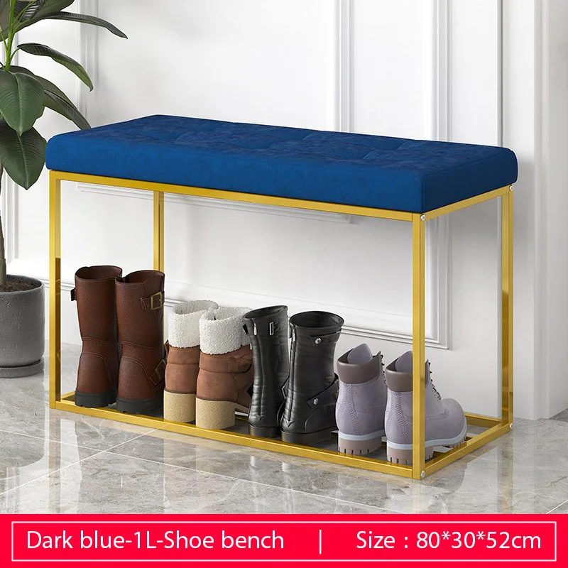 Обувная скамейка стальная рама с бархатной подушкой для гостиной Входная обувная стойка для обуви обеденный стол стул мебель - Цвет: 80cm-1L-Dark blue