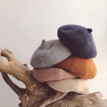 Корейский стиль осень зима Чистый цвет детский вязаный берет, шапка для маленьких мальчиков и девочек шапки теплая шерстяная шапка