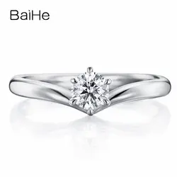 BAIHE Solid 18 К белого золота 0.20CT сертифицированных FG/SI круглая огранка 100% из натуральной со стразами вечерние Для женщин Винтаж fine Jewelry Кольцо