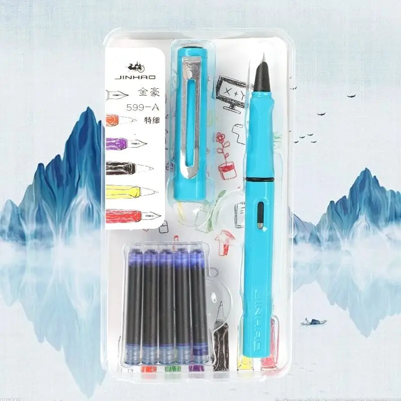 Jinhao 599a набор авторучек каллиграфии Высококачественная ручка для студентов со съемным чернильный фонтан ручка для мальчиков и девочек прекрасный подарок - Цвет: 599aPKtianlan0.38