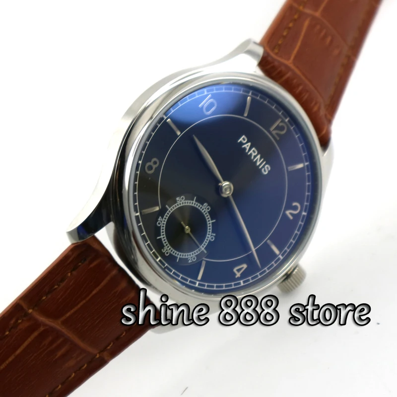 

44mm parnis black dial ST 6498 Mechanical manual wind mens watch