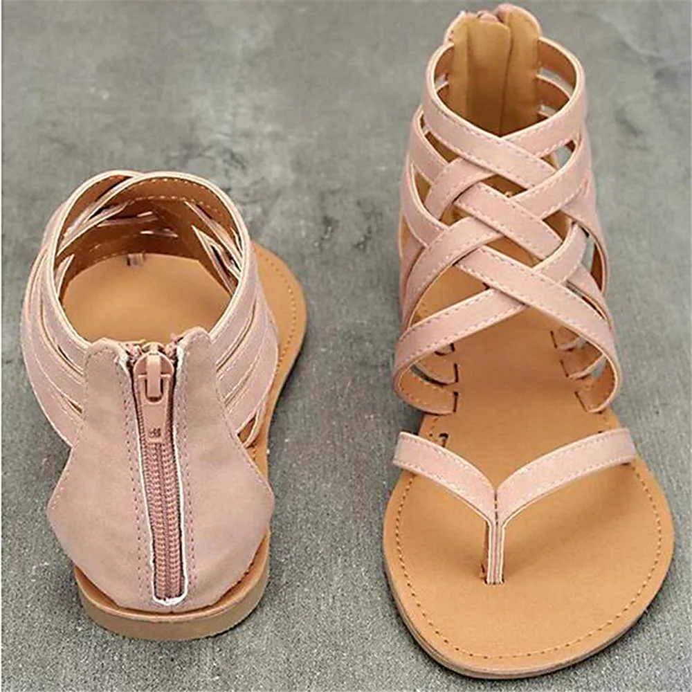 Women Sandals 2019 New Summer Women Casual Flat Heel Shoes Woman Back Zipper Rome Gladiator Flip Flops Beach Sandalias Mujer