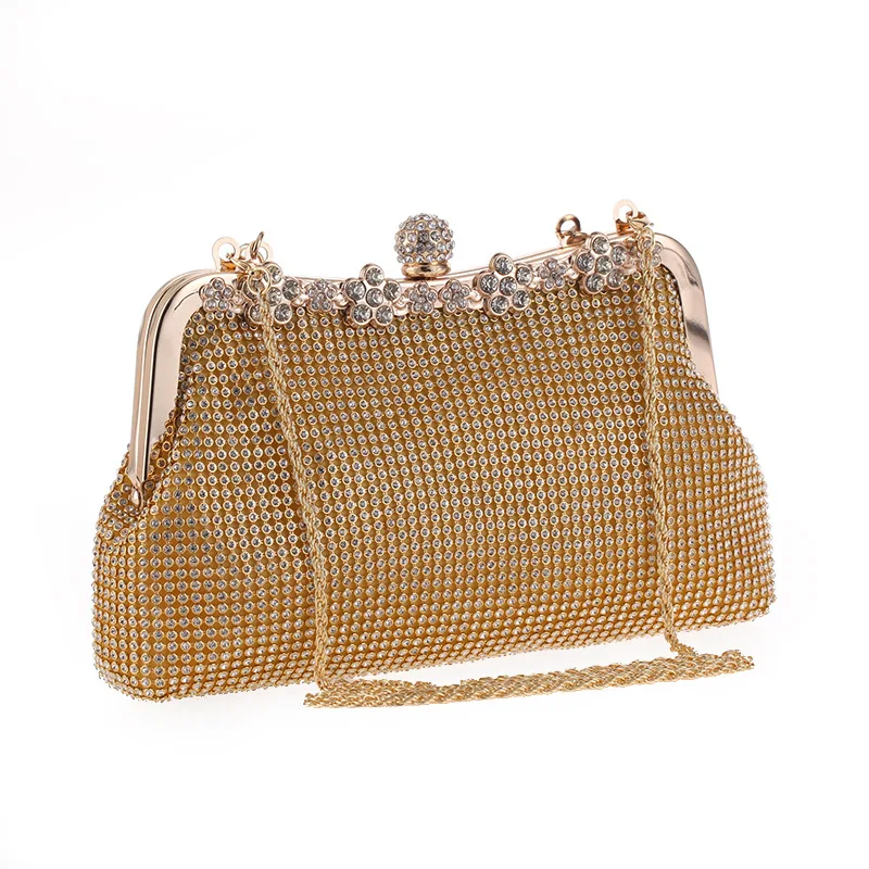 2017 Newest Rhinestones Women Evening Bags Metal Handle Chain Shoulder