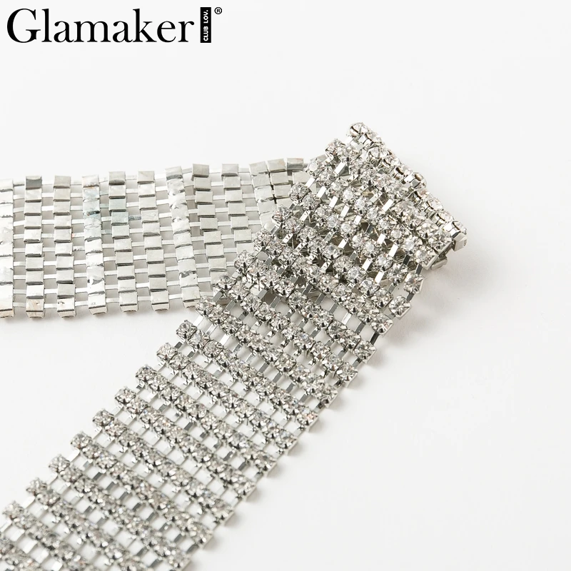 Glamaker Серебристые блестящие бриллиантовые сексуальные ремни широкие вечерние Клубные тонкие женские Пояс кушак Роскошный пояс аксессуары для талии мода