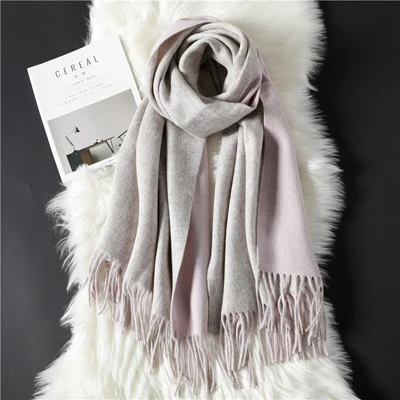 Luna& Dolphin, женская Европейская шаль, 180x100 см, Натуральная шерсть, зимние мужские шарфы, бежевый клетчатый шерстяной Палантин из пашмины, с кисточками, одеяло, шарф - Цвет: pink grey