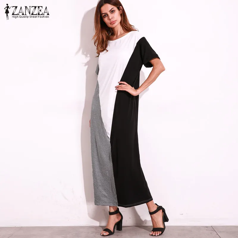 

2019 ZANZEA Women Summer O Neck Short Sleeve Pockets Party Casual Maxi Long Dress Kaftan Beach Vestido Sundress Plus Size