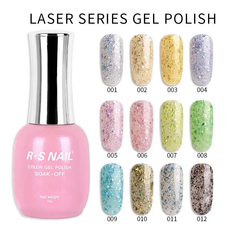

RS NAIL Gel Nail Polish Laser Series UV Gel Varnish Sequined Gellak 12 Colors Esmalte Permanente Long Lasting Soak Off 15ml