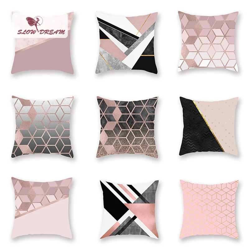 

Slowdream Pink Cushion Cover Girl Gift Pillowcase No Core Home Decoration Cushion Cover For Sofa Bed Chair Car 45X45CM Square