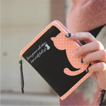 

New Arrival Fashion Magical Fashion Women Cat Polka Dot Printing Cartoon Coin Purse Short Wallet Bags PU Handbags Card Holder
