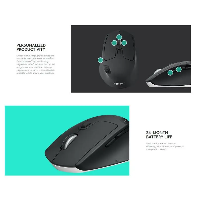 Logitech M720 Триатлон компьютер Bluetooth двойного режима 2,4 ГГц Беспроводной Мышь оптический, эргономический мыши Поддержка Multi-переключатель устройства fo
