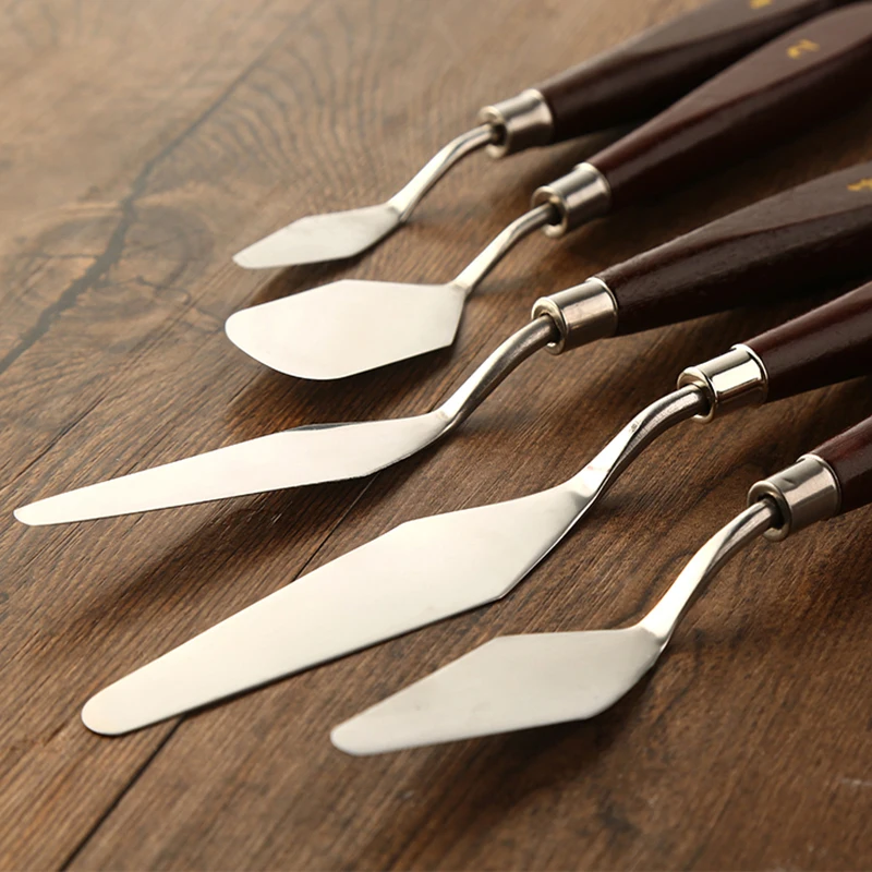 

Palette Art Mixed Scraper Spatula Knives Painting Knife Blade Wooden Handle for Artist Student Tool Oil Painting Tools