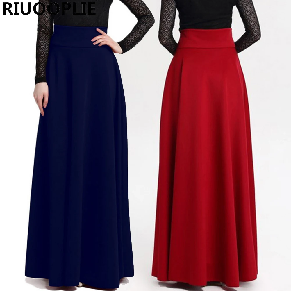 RIUOOPLIE New High Waist Pleat Elegant Skirt Wine Red Black Solid Color